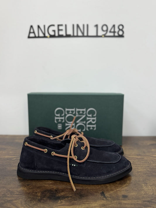 Green George Mocassino Barca Suede Blu Handmade In Italy Uomo 45