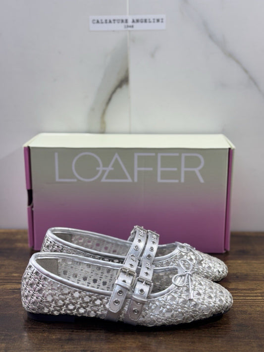 Ballerina Loafer Anna Pelle Silver Intrecciata Donna 37