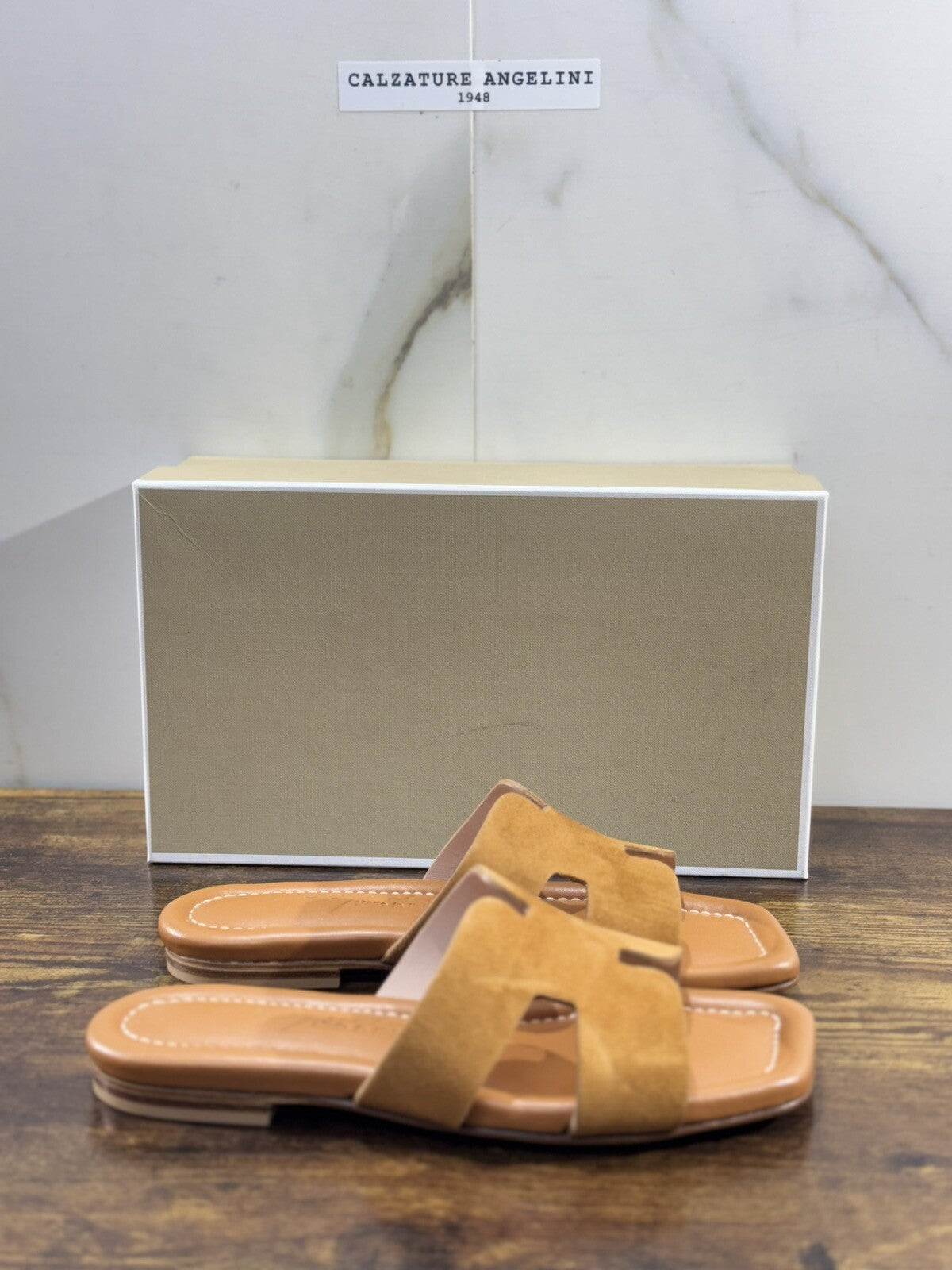 Capri Sandalo Donna In Suede Cuoio       Fatto A Mano In Italia Fondo Cuoio 37