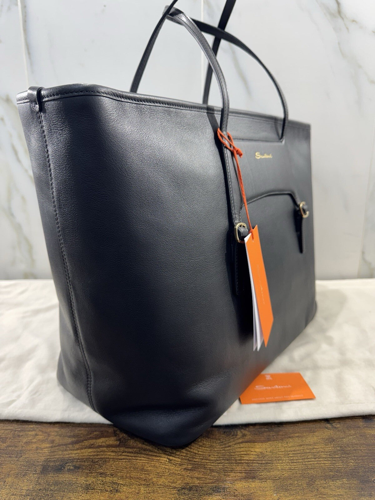 Borsa Santoni Donna Maxy Shopping In Pelle Nera Luxury Woman Bag Santoni 