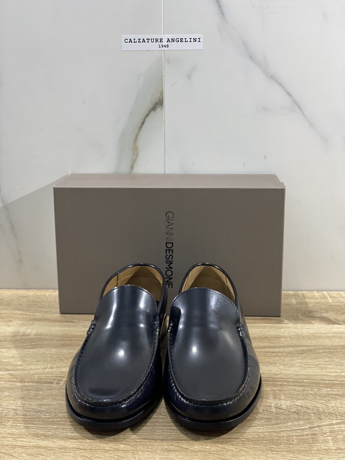 Gianni De Simone Mocassino Uomo Pelle Blu Polish Made In Italy 44