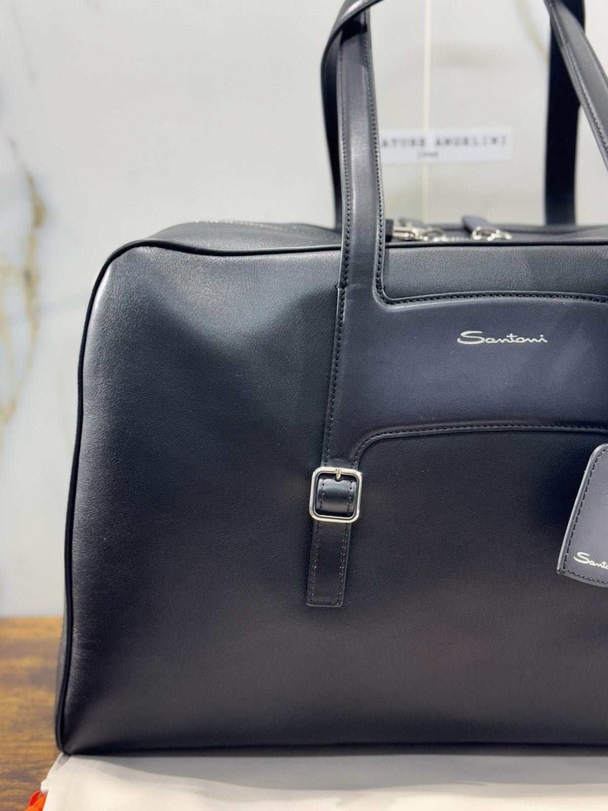 Borsone Weekend Viaggio Santoni Pelle Nero   Travel Bag Santoni Men Business