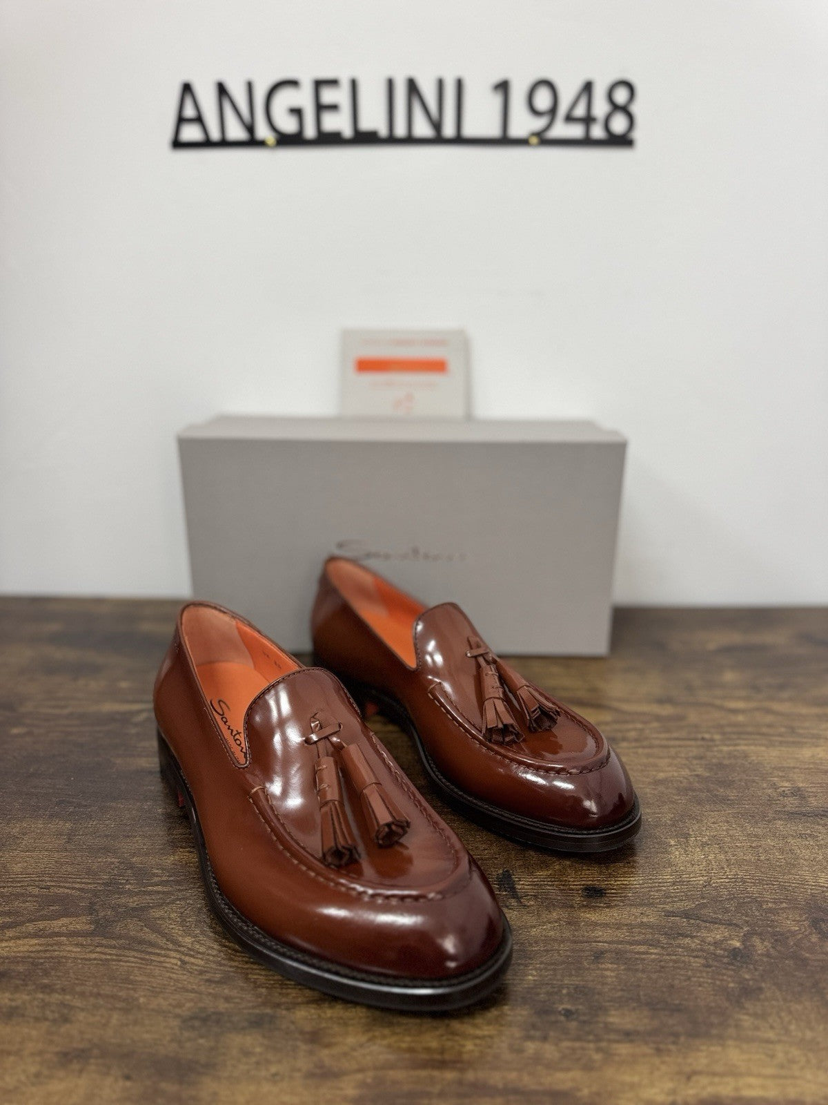 Santoni Mocassino Tassel  Pelle Brown Polish Binder   Luxury Santoni Uomo 42.5