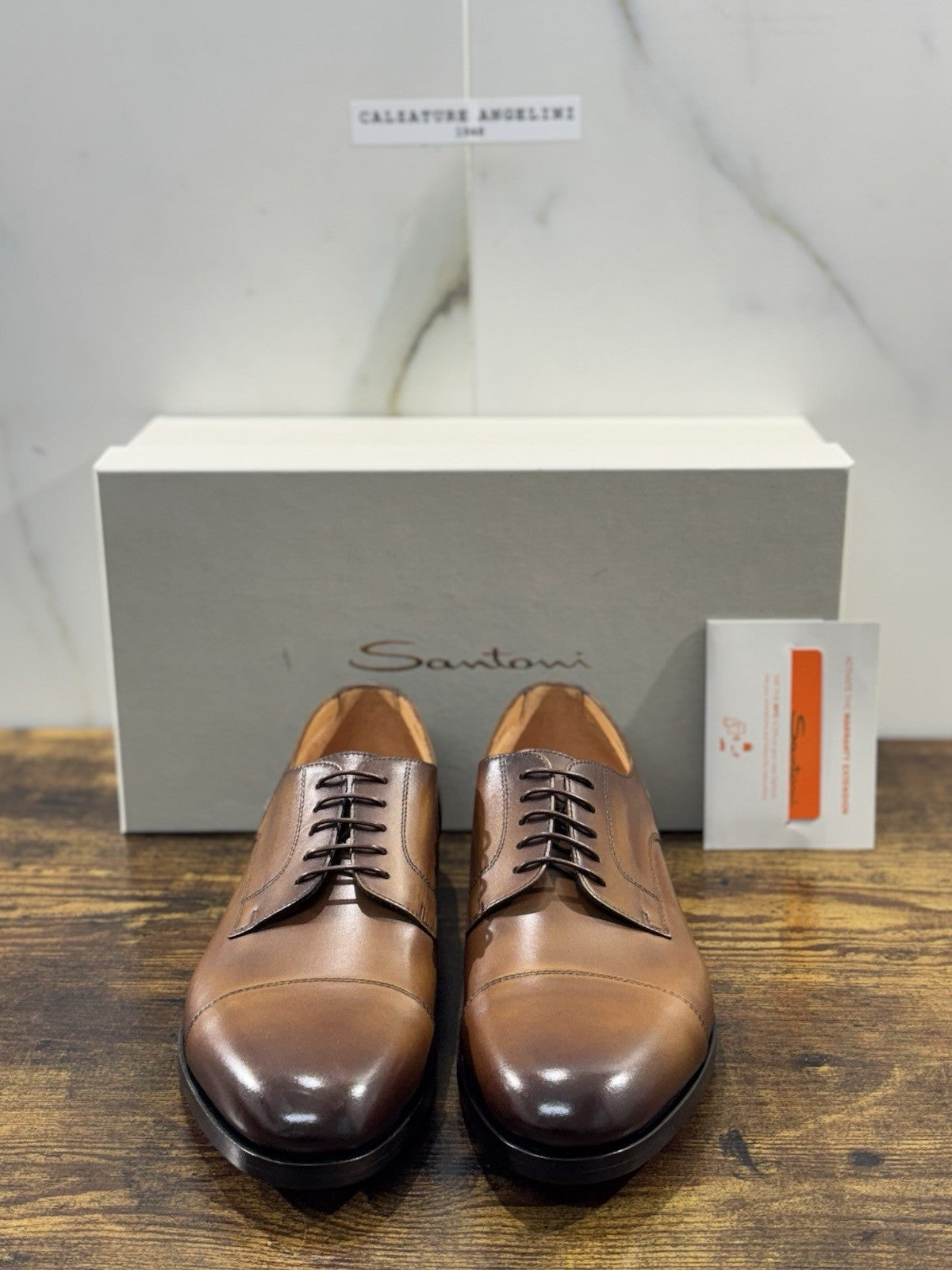 Santoni Stringata Pelle Cuoio Goodyear  Luxury Men Shoes Santoni Uomo 41.5