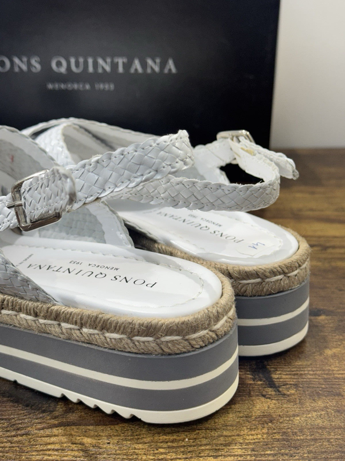 Pons Quintana Sandalo Milan Donna   Pelle Bianco   Handmade Con Zeppa 41