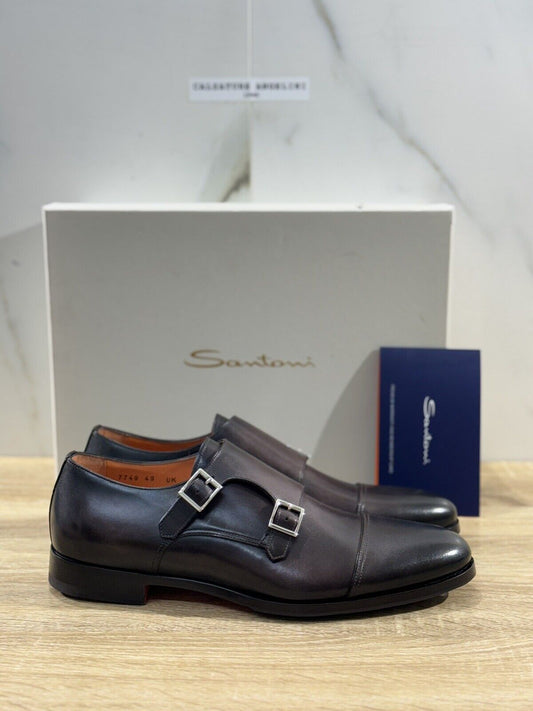 Santoni Doppia Fibbia   Uomo  Pelle Marrone    Men Shoes Santoni Luxury 42