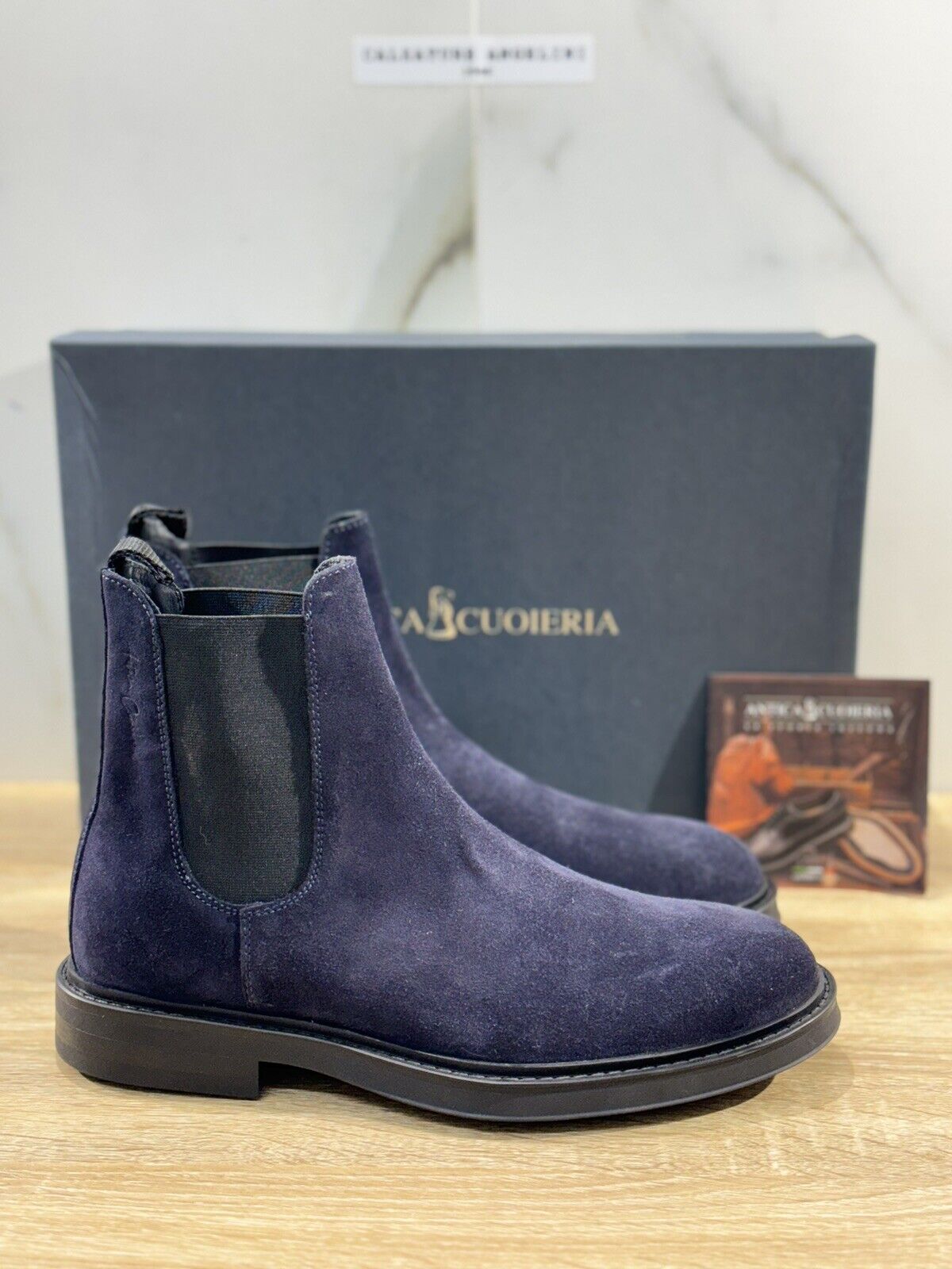 Antica Cuoieria Chelsea Boot Uomo Suede Blu  Made in Italy 40