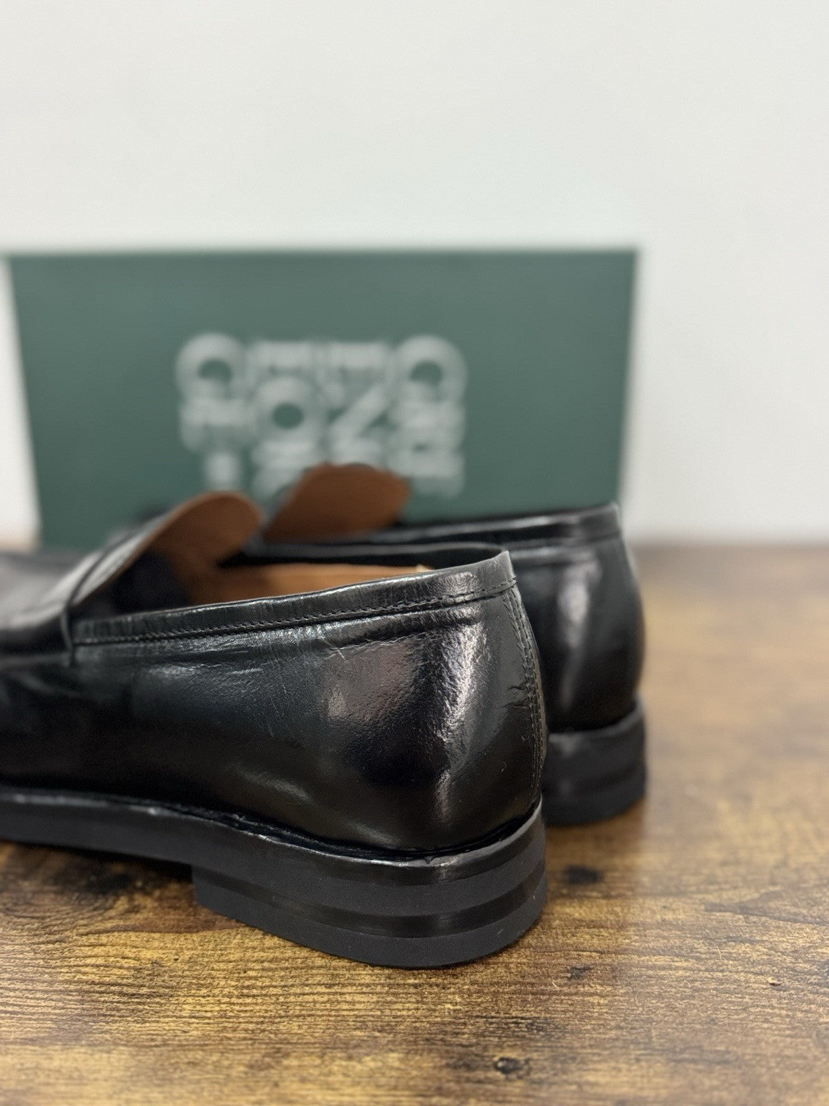 Green George Mocassino Washed  Pelle Nero  Fondo Vibram  In Italy Uomo 43