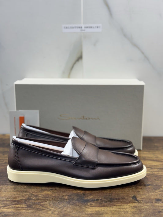 Santoni Mocassino Summer Walk Pelle Dark Brown  Luxury Santoni Scarpe Uomo 43