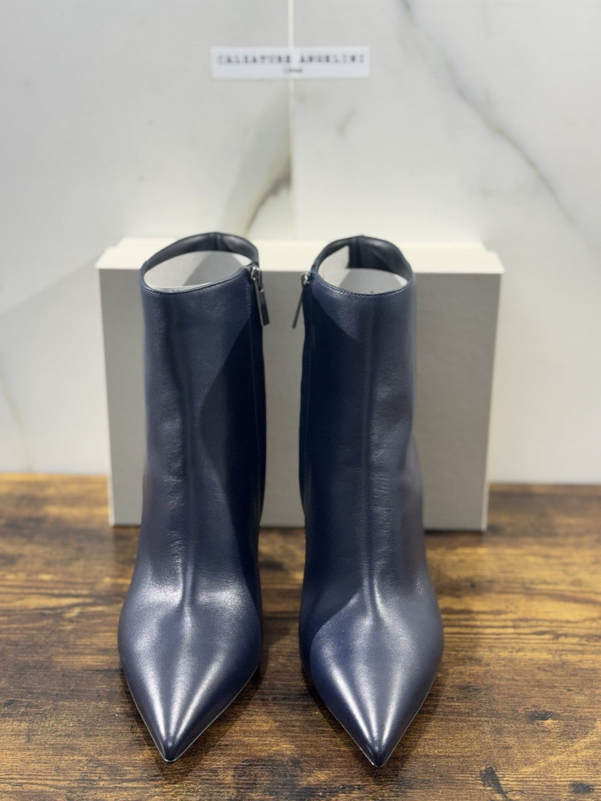 Sergio Levantesi Stivaletto  Pelle Blu Con Tacco   Luxury Made In Italy Donna 41
