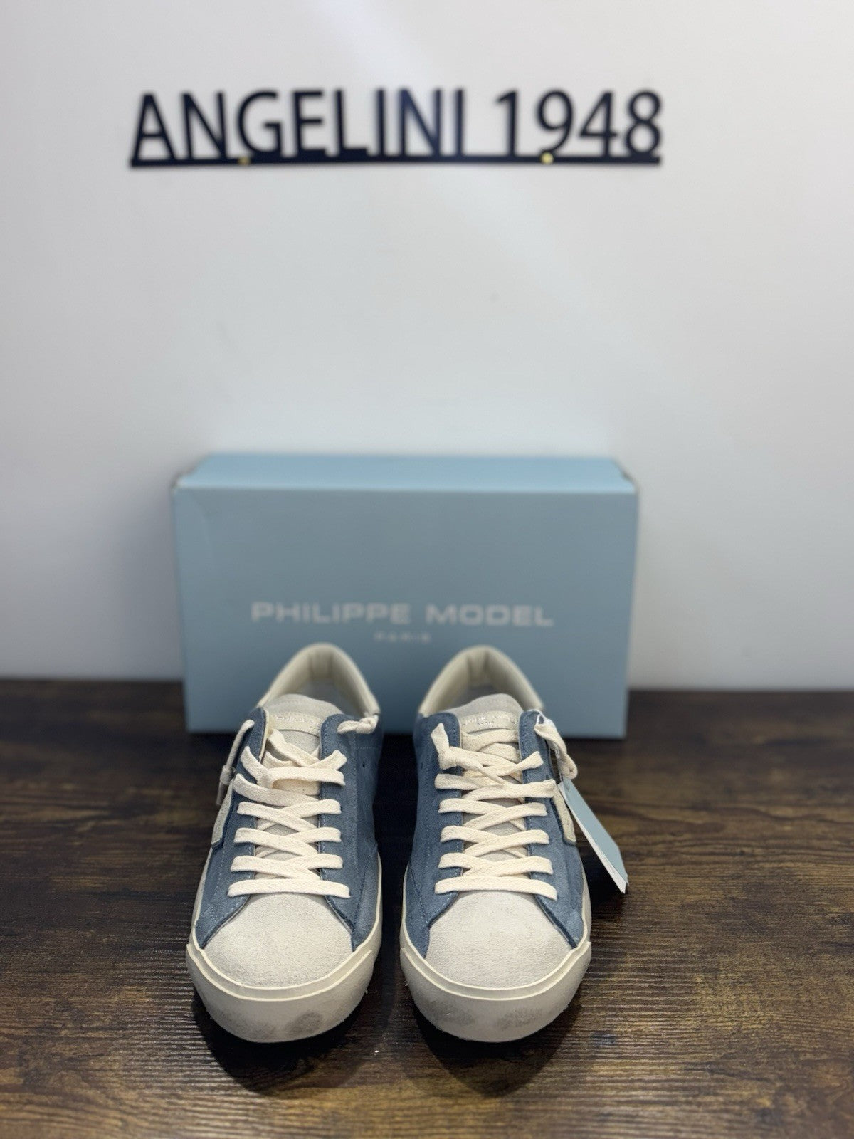Philippe Model Paris Low Pelle Suede Celeste   Casual Sneaker Uomo 45