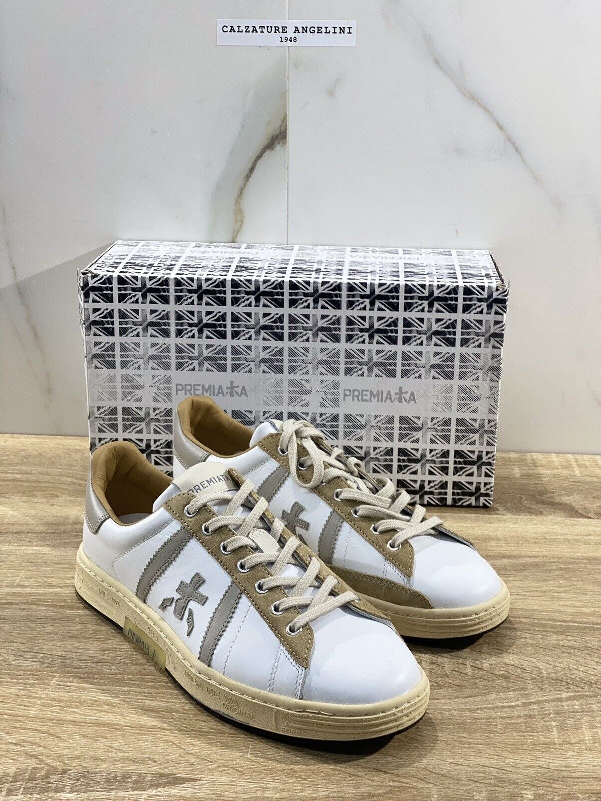 Premiata Russel Sneaker Uomo Pelle Bianco Beige Casual 40