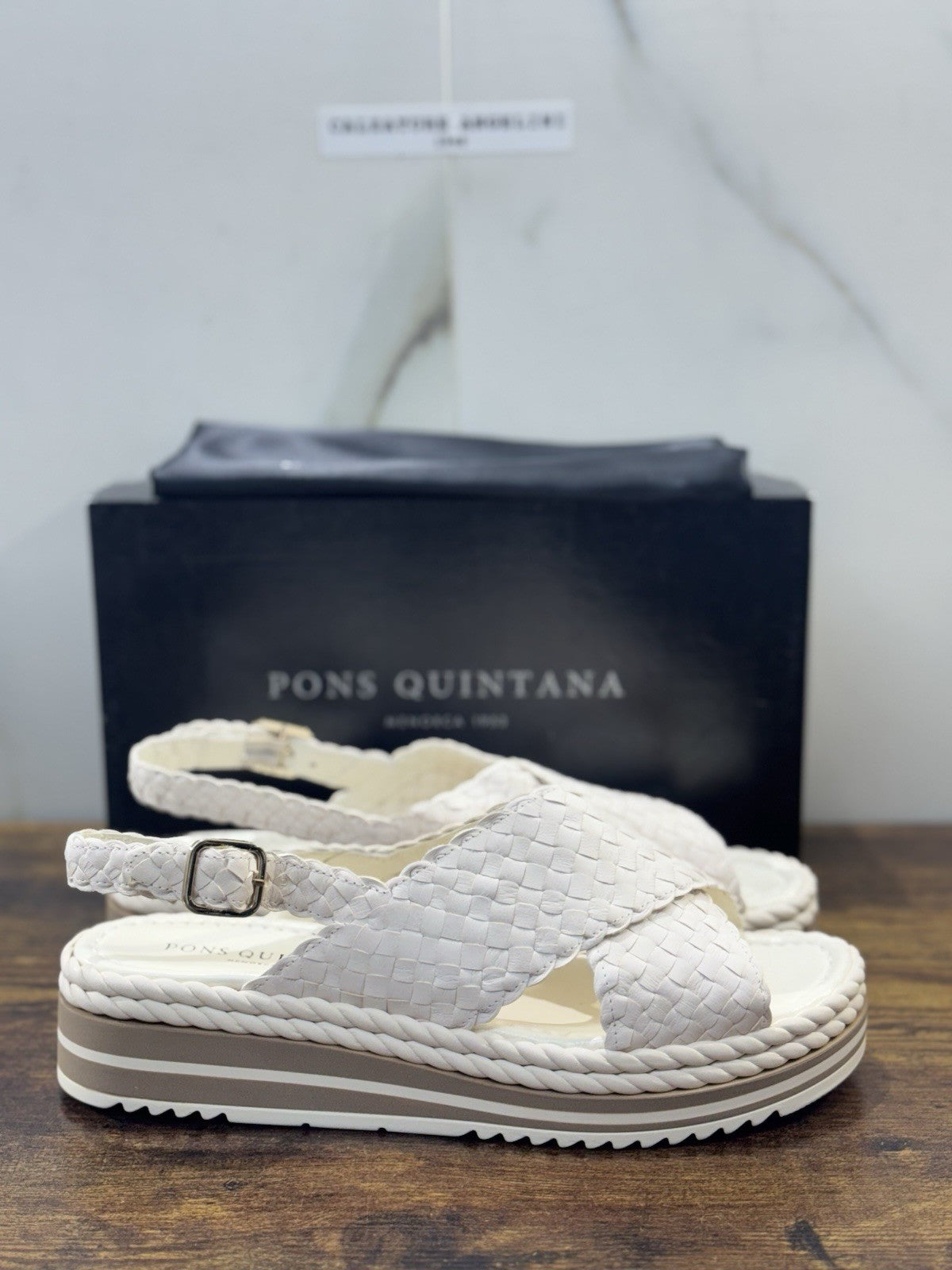 Pons Quintana Sandalo Milan Donna   Pelle Latte   Handmade Con Zeppa 40