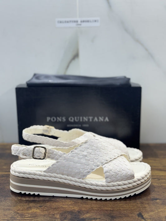 Pons Quintana Sandalo Milan Donna   Pelle Latte   Handmade Con Zeppa 40