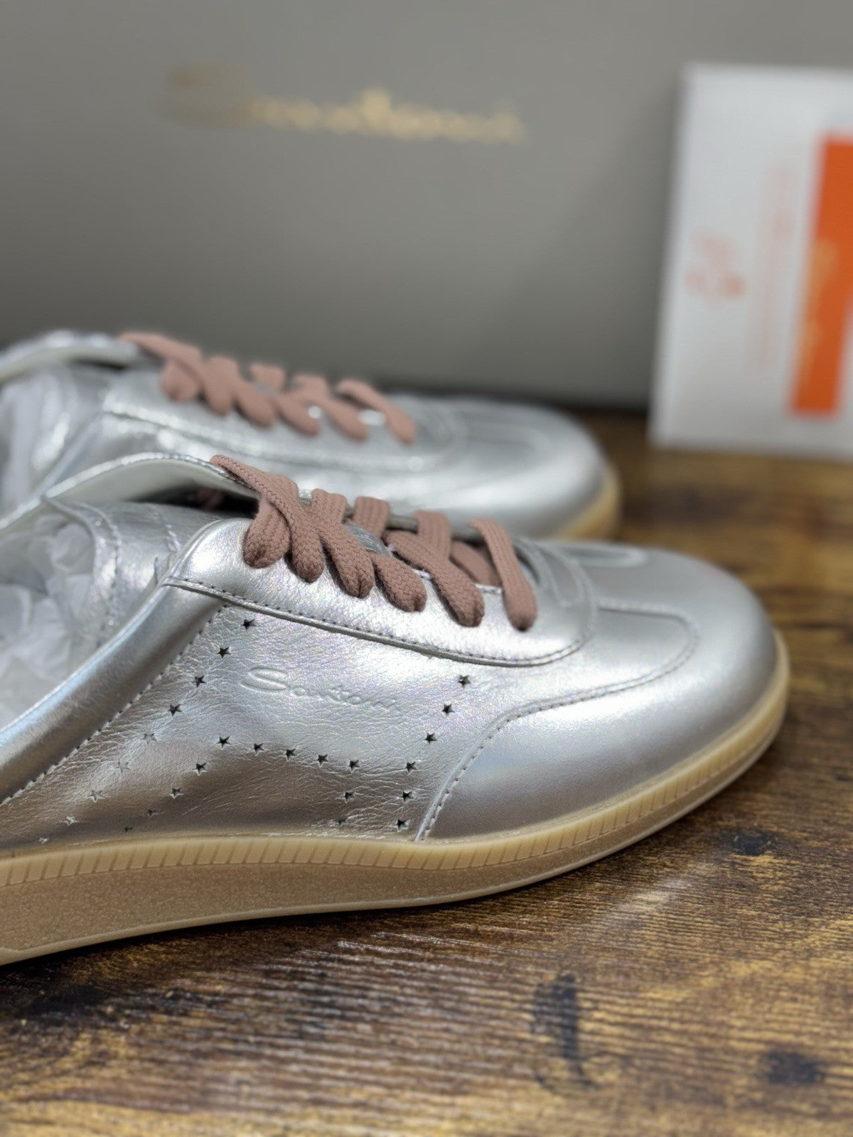Santoni Sneaker Sabot Pelle Silver  Luxury Santoni Scarpe Donna 37