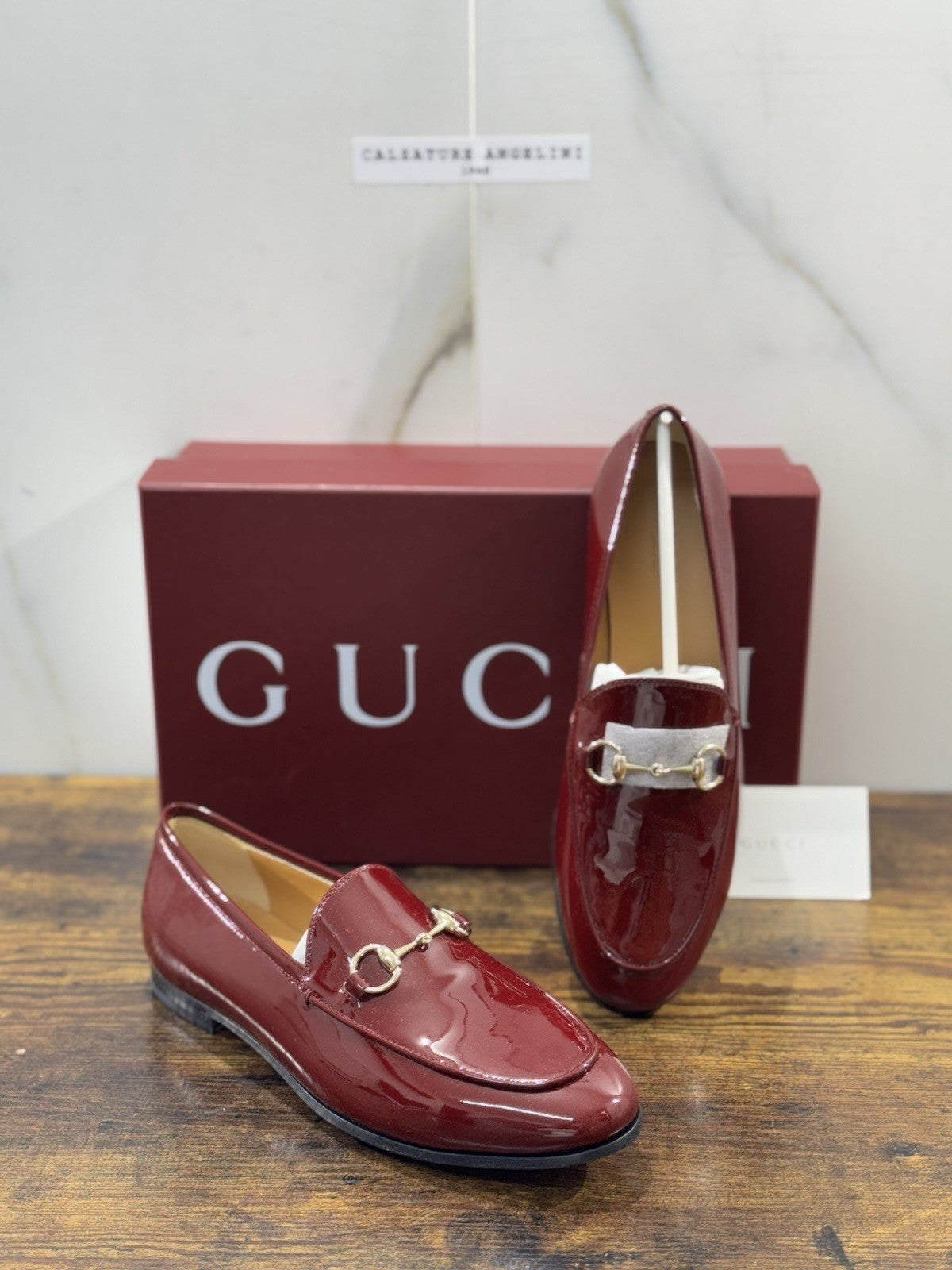Gucci Mocassini Jordaan In Pelle Lucida Bordeaux Icon Gucci Donna 37.5