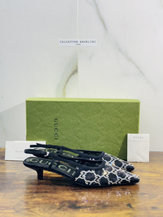 Gucci Slingback Donna GG Crystal Nero Luxury Woman Gucci Shoes 38