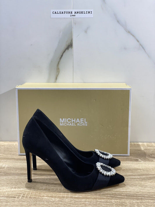 Michael Kors Decollete’ donna viola pump pelle suede nero luxury shoes 38.5