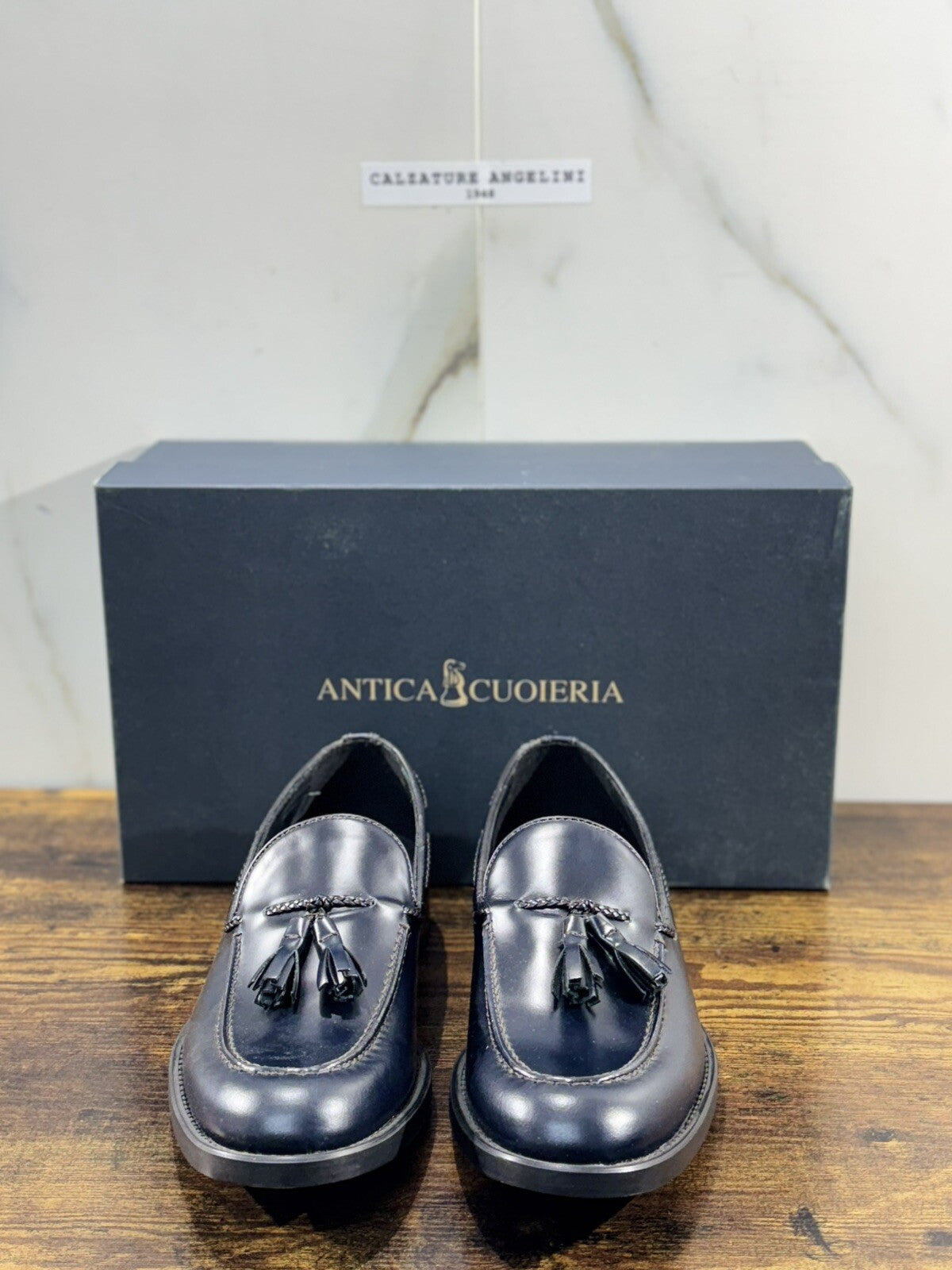 Antica Cuoieria Mocassino  Uomo Pelle Blu Fondo Gomma Causal Men Shoe 40