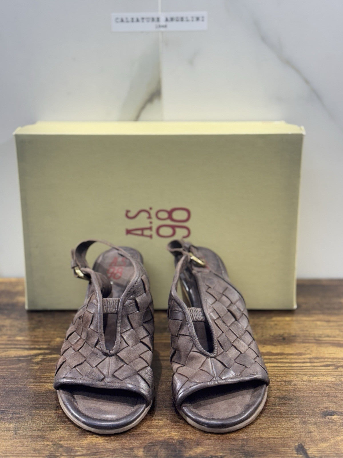 A.s. 98 Sandalo Pelle Fondente Intreccio Con Tacco Donna 40
