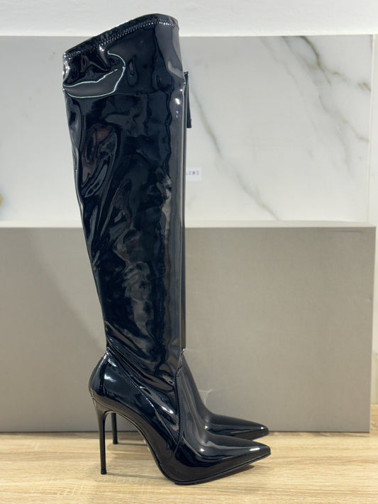 Sergio Levantesi Stivale Donna Lupa Pelle Vernice Nero Luxury Boot 37.5