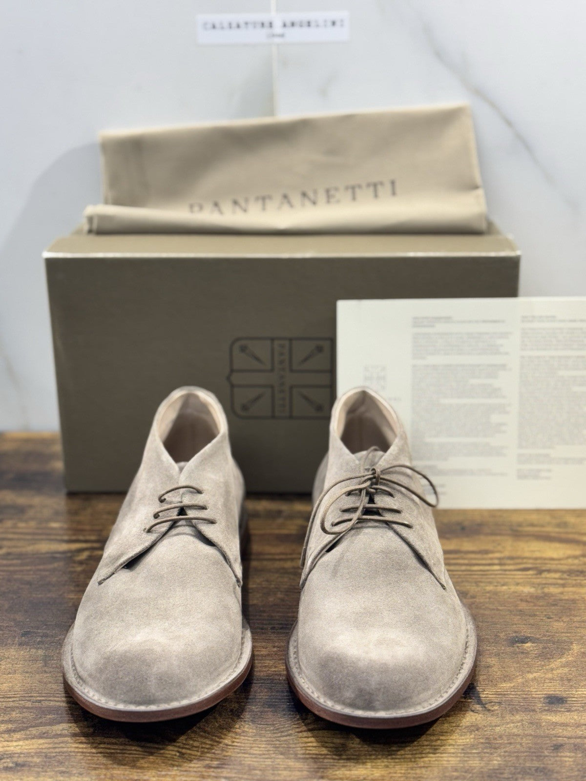 Pantanetti Polacchino Suede Tortora    Fondo Cuoio Handmade In Italy Uomo 42