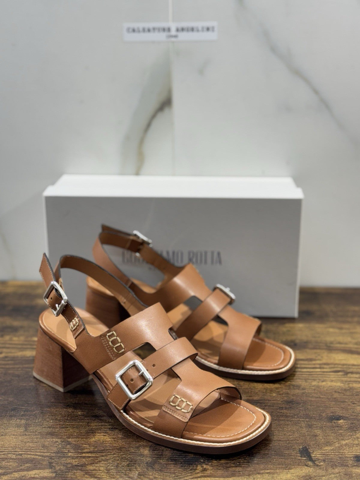 Guglielmo Rotta Sandalo Pelle Cuoio Con Tacco Top Quality Made In Italy Donna 41