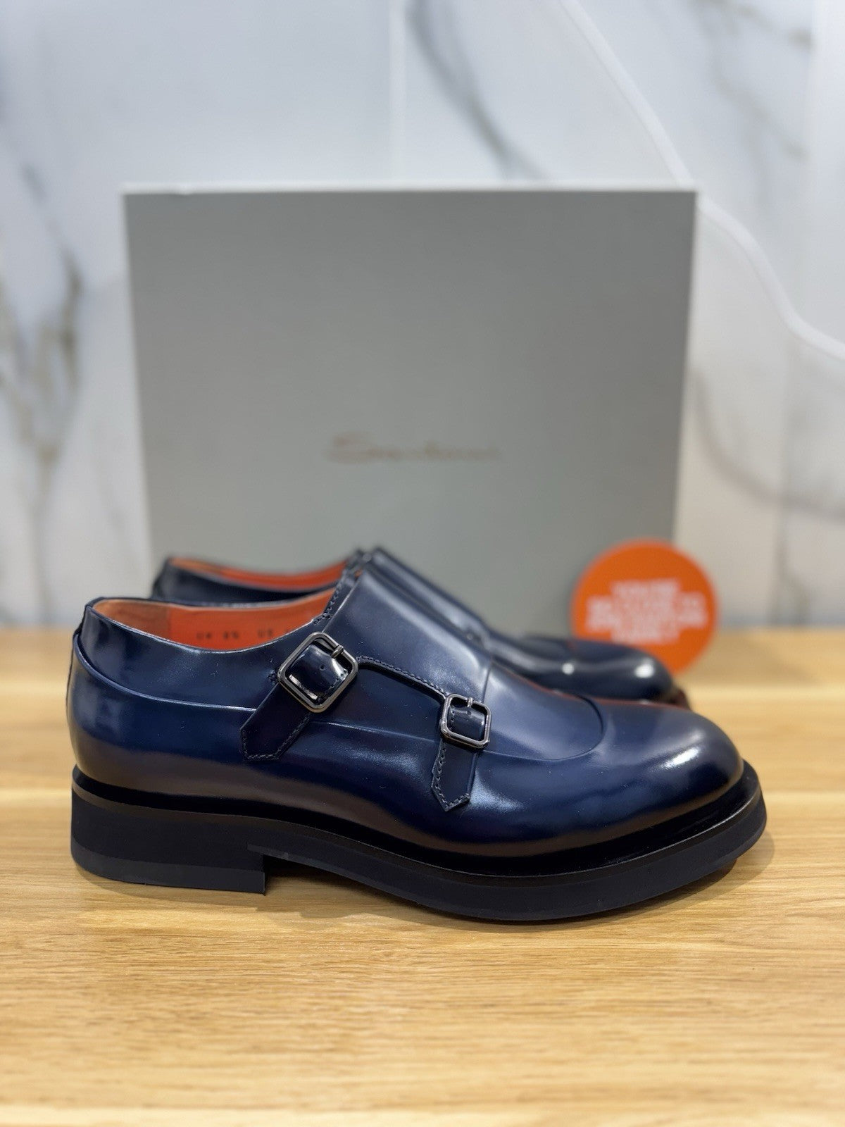 Santoni Doppia Fibbia Pelle Blu Luxury Santoni Scarpa Uomo 42.5