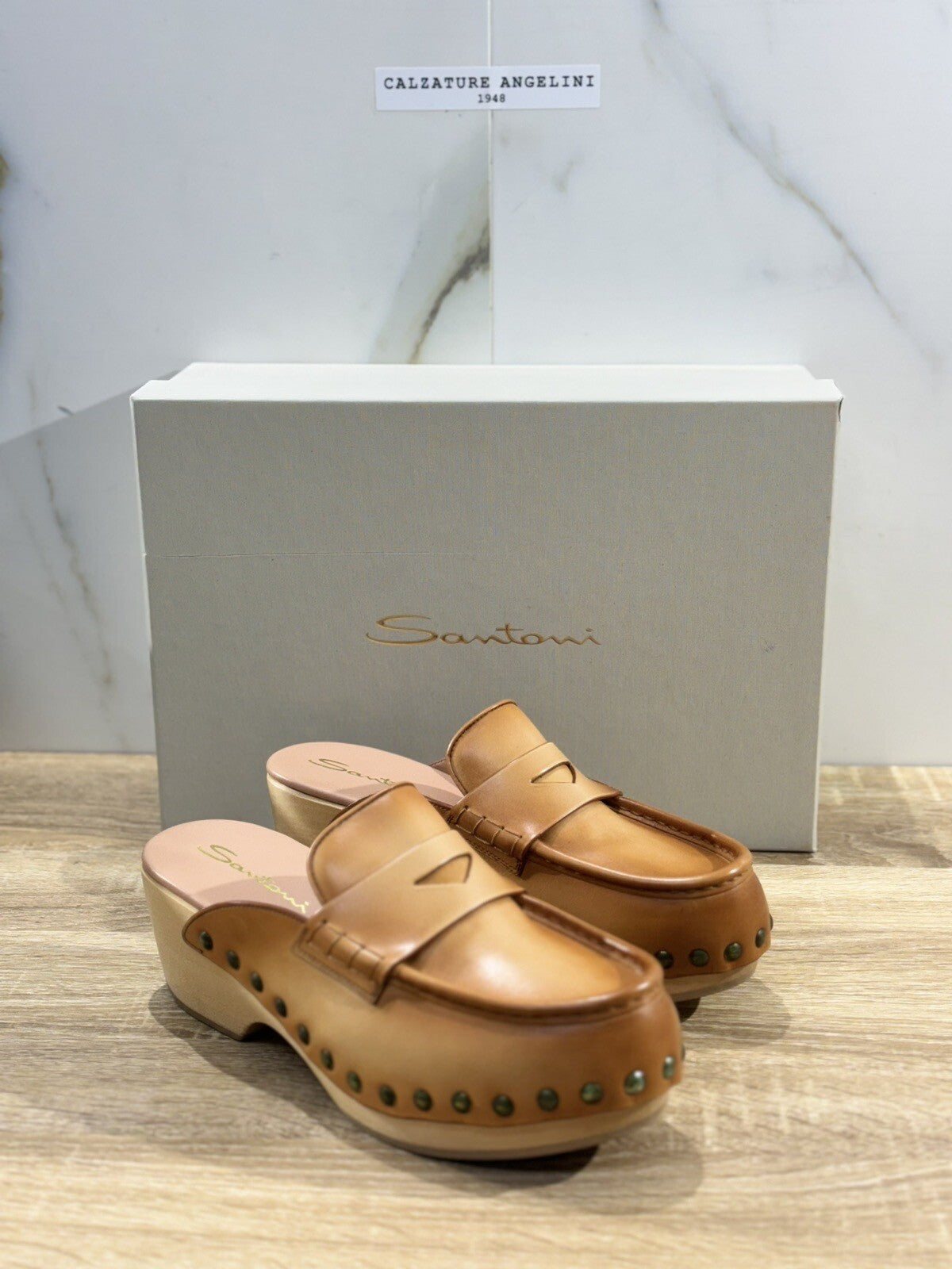 Santoni Zoccolo Donna In Pelle Cuoio Luxury Santoni Clogs 39.5