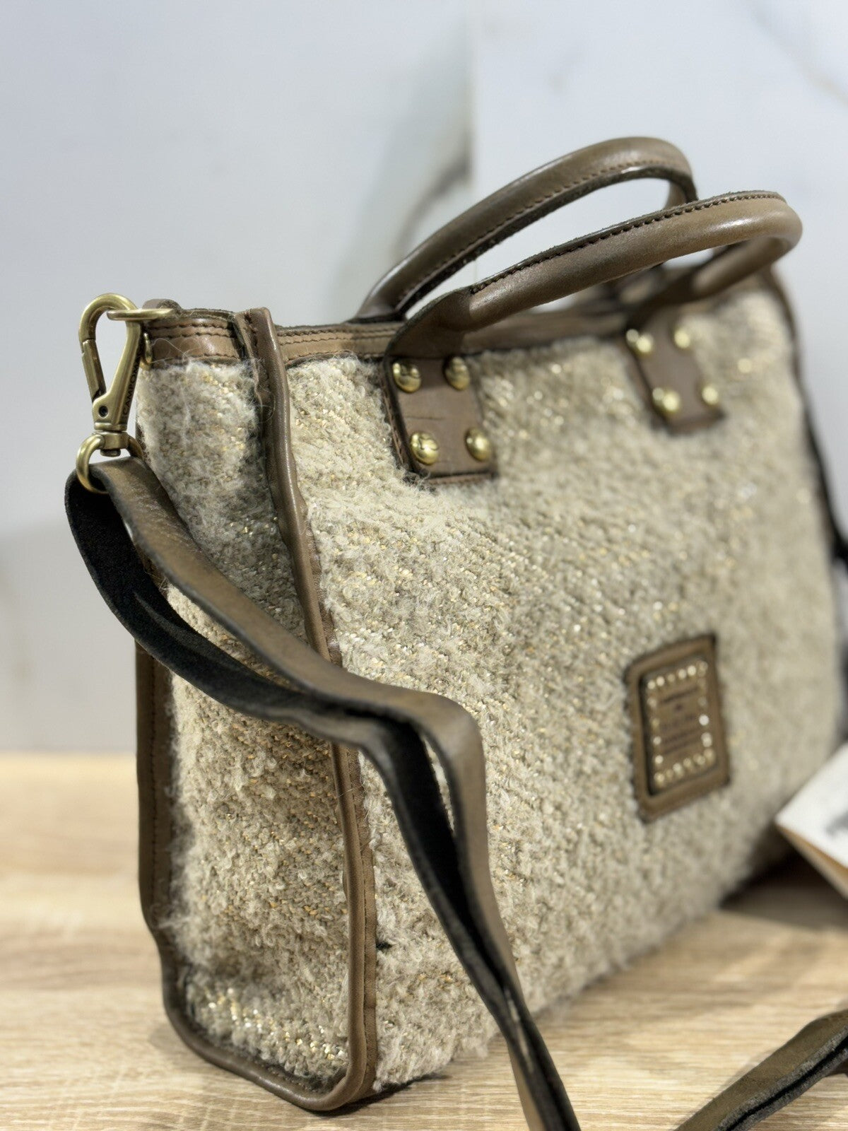 Campomaggi Borsa Donna Shopping Vacchetta Tessuto Verde Militare Luxury Bag 