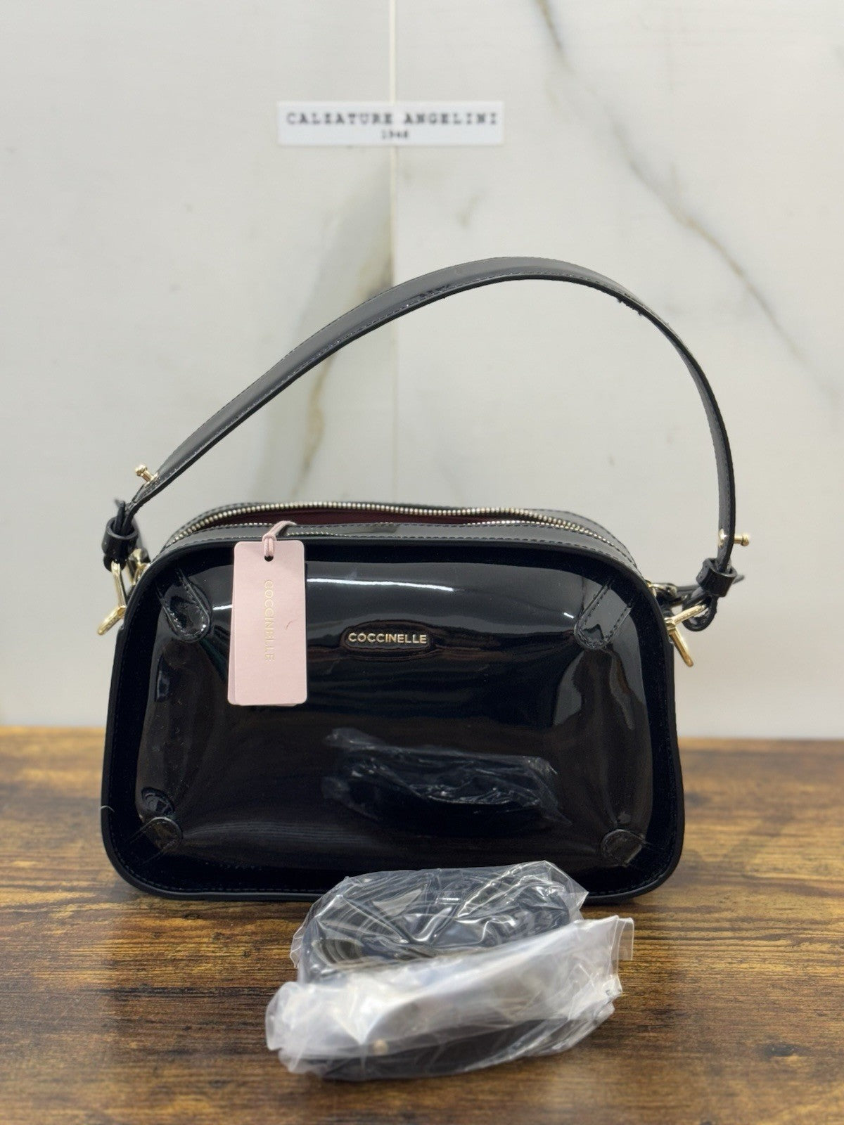 Coccinelle Borsa Maleta Pelle Nera Lucida 100% Pelle Made In Italy Donna
