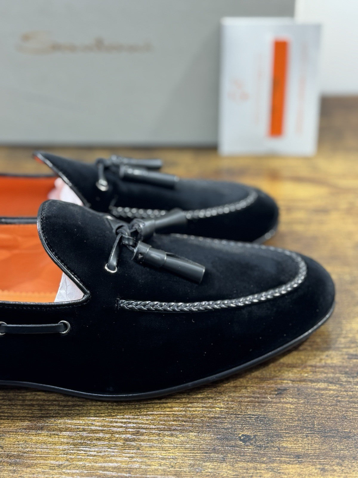 Santoni Mocassino Nappine Velluto Nero Luxury Men Shoes Santoni Uomo 42.5