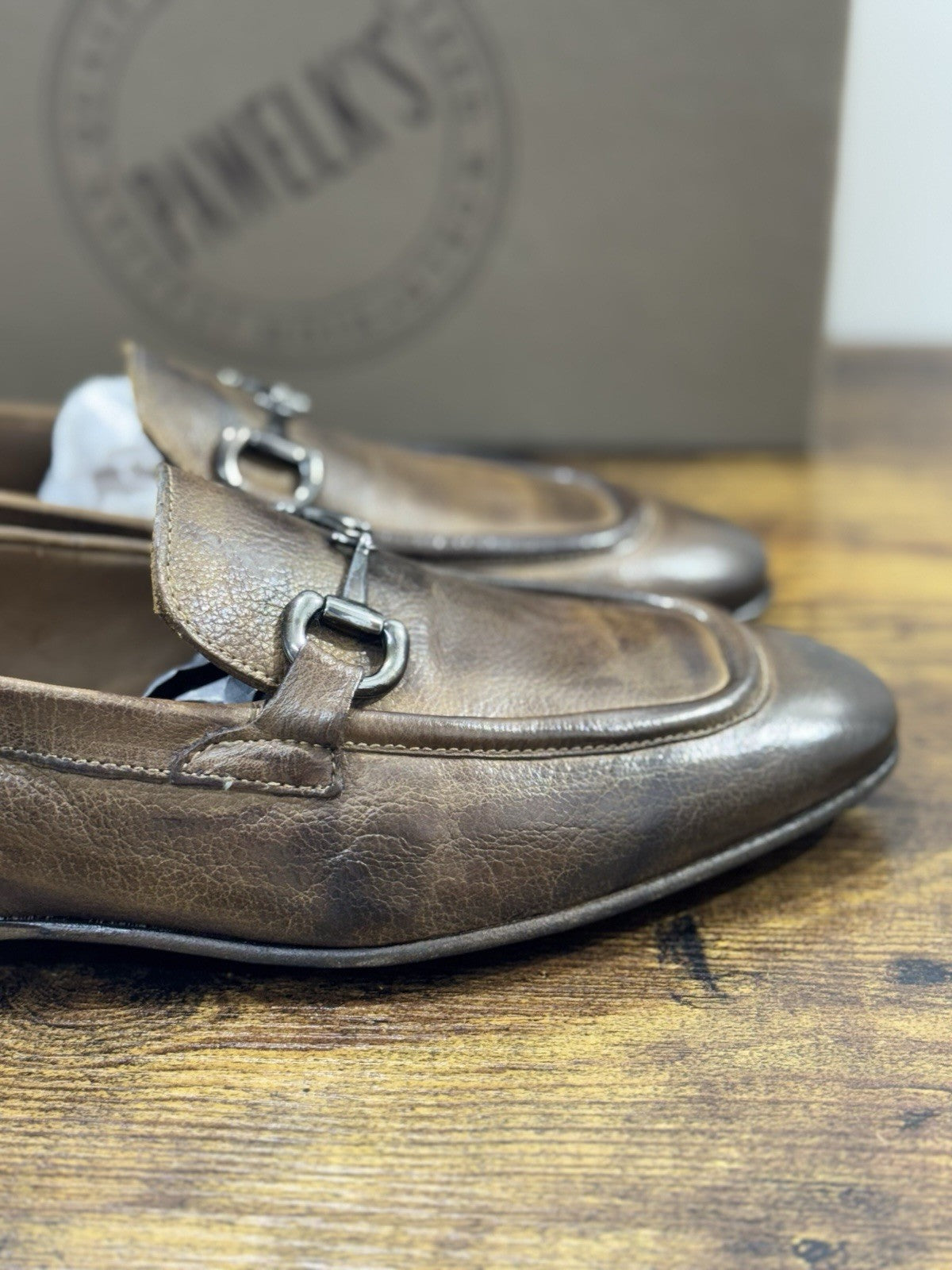 Pawelk’s Mocassino    Uomo Pelle Cuoio      Hand   Made  In Italy Washed  41