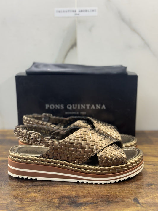 Pons Quintana Sandalo Milan Donna   Pelle Bronzo    Handmade Con Zeppa 41