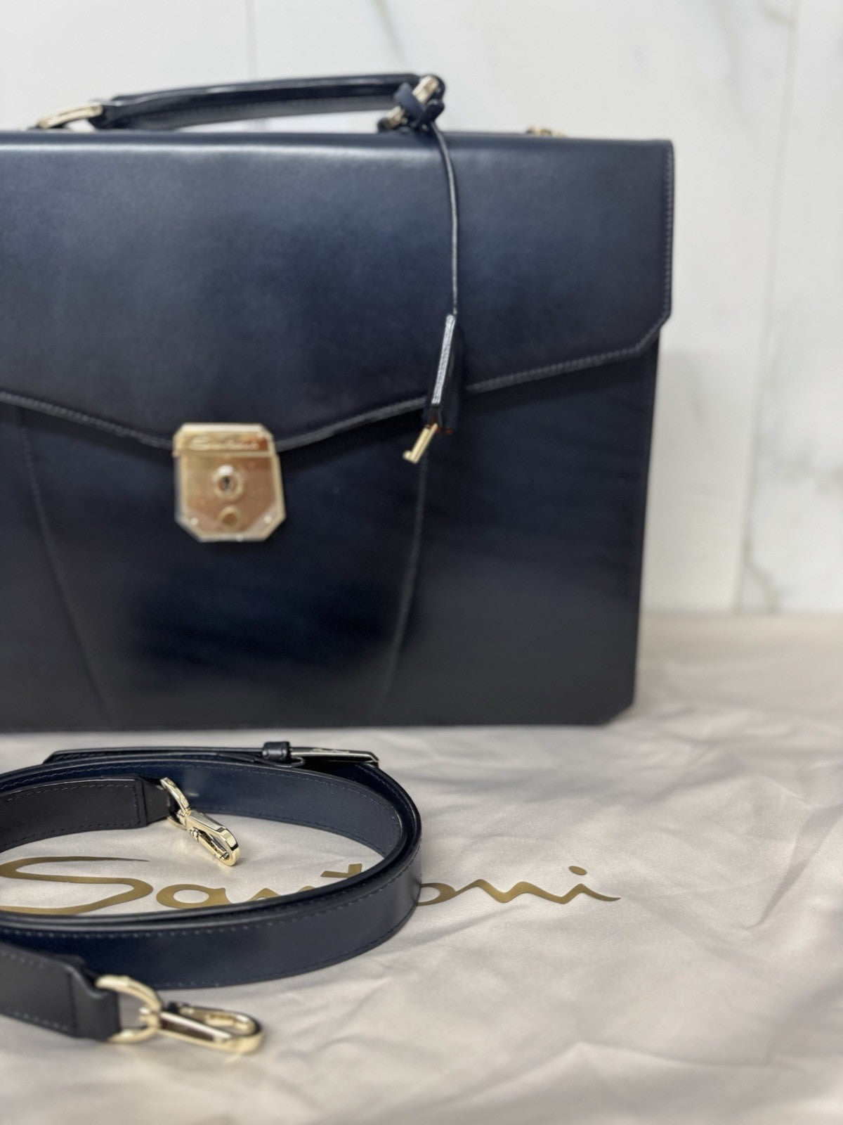 Santoni Cartella Da Lavoro Professionale Luxury Bag Santoni Blu Anticato Uomo 