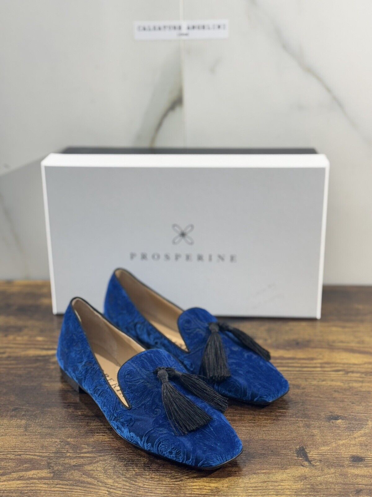 Prosperine mocassino donna in Velluto Damasco     luxury made in italy 37 Blu