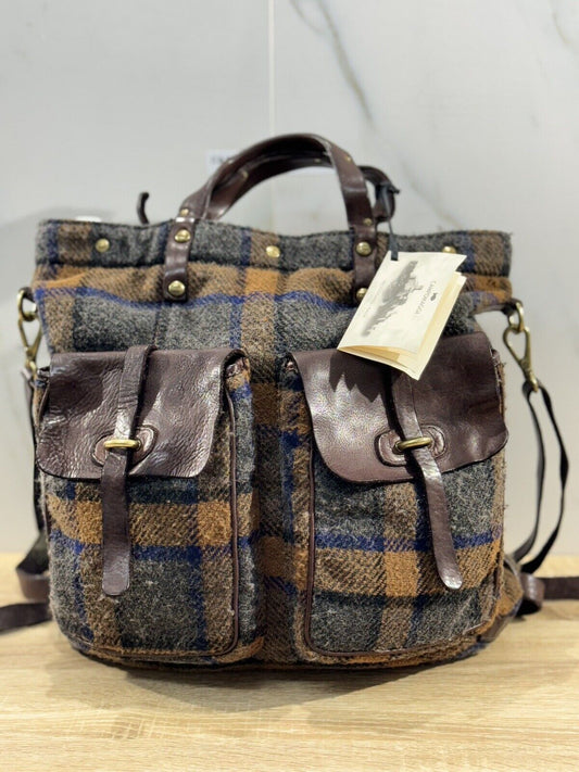 Campomaggi Zaino  Donna Tartan  Vacchetta Tessuto Marrone  Luxury Backpack