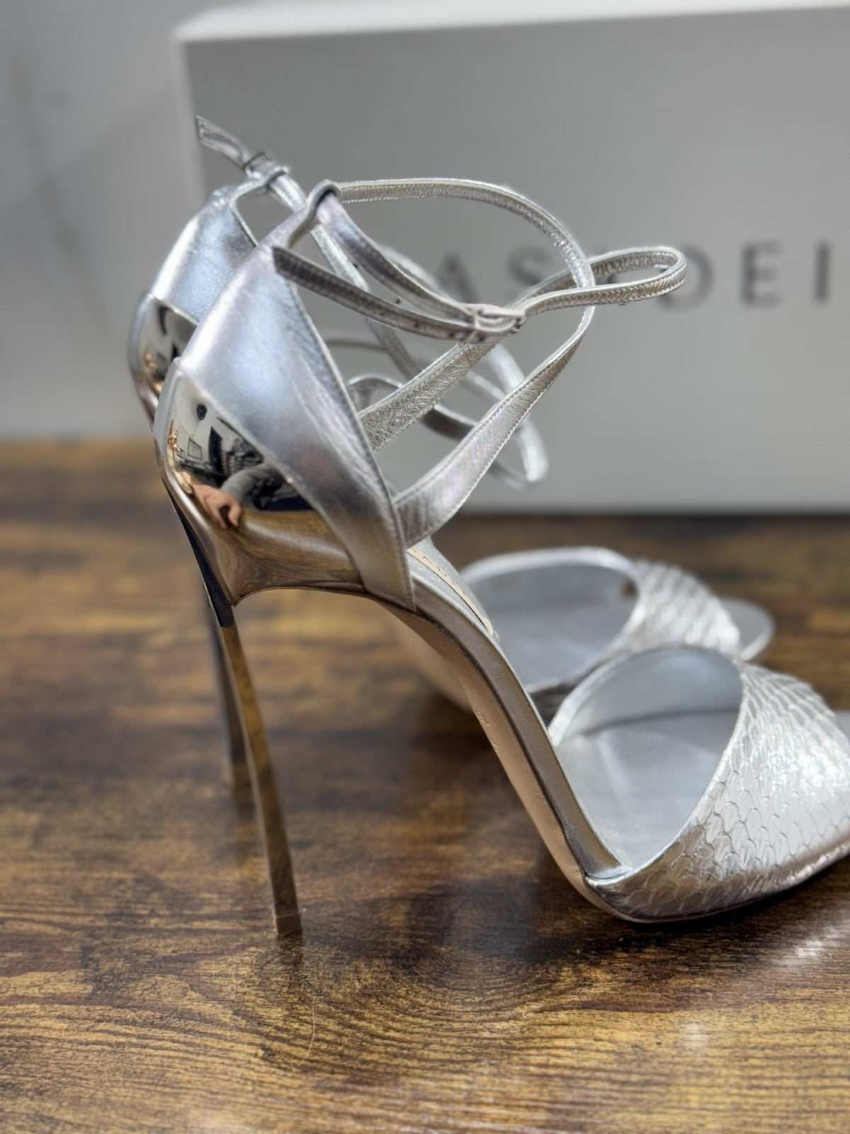 Casadei Sandalo Donna Tacco Blade Pelle Argento Luxury Casadei Woman 39
