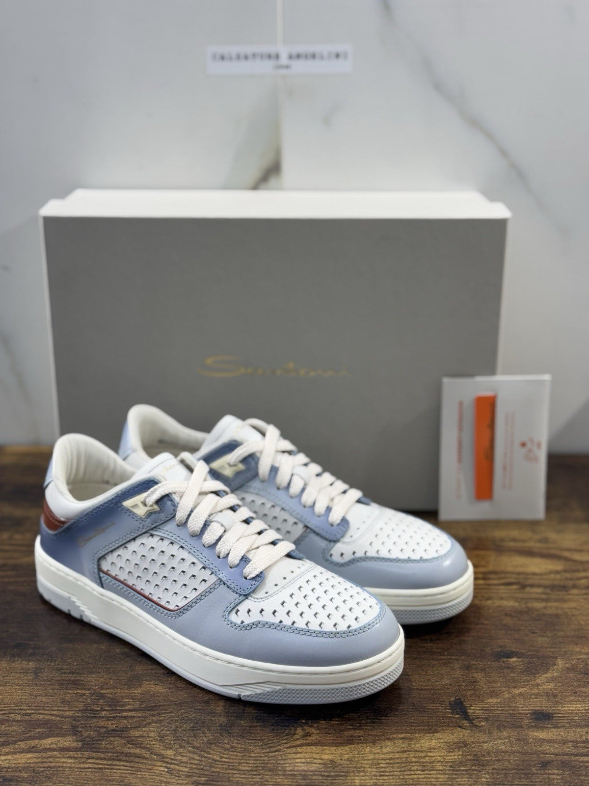 Santoni Sneaker Basket Pelle Light Blue Luxury Men Santoni Shoes  Uomo 40