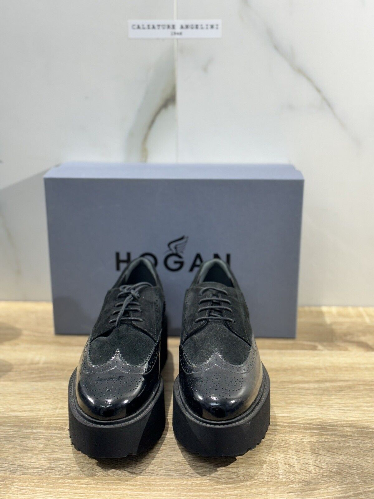 Hogan H355 Scarpa Donna Derby Bucature Pelle Nera Luxury Casual Hogan Woman 41