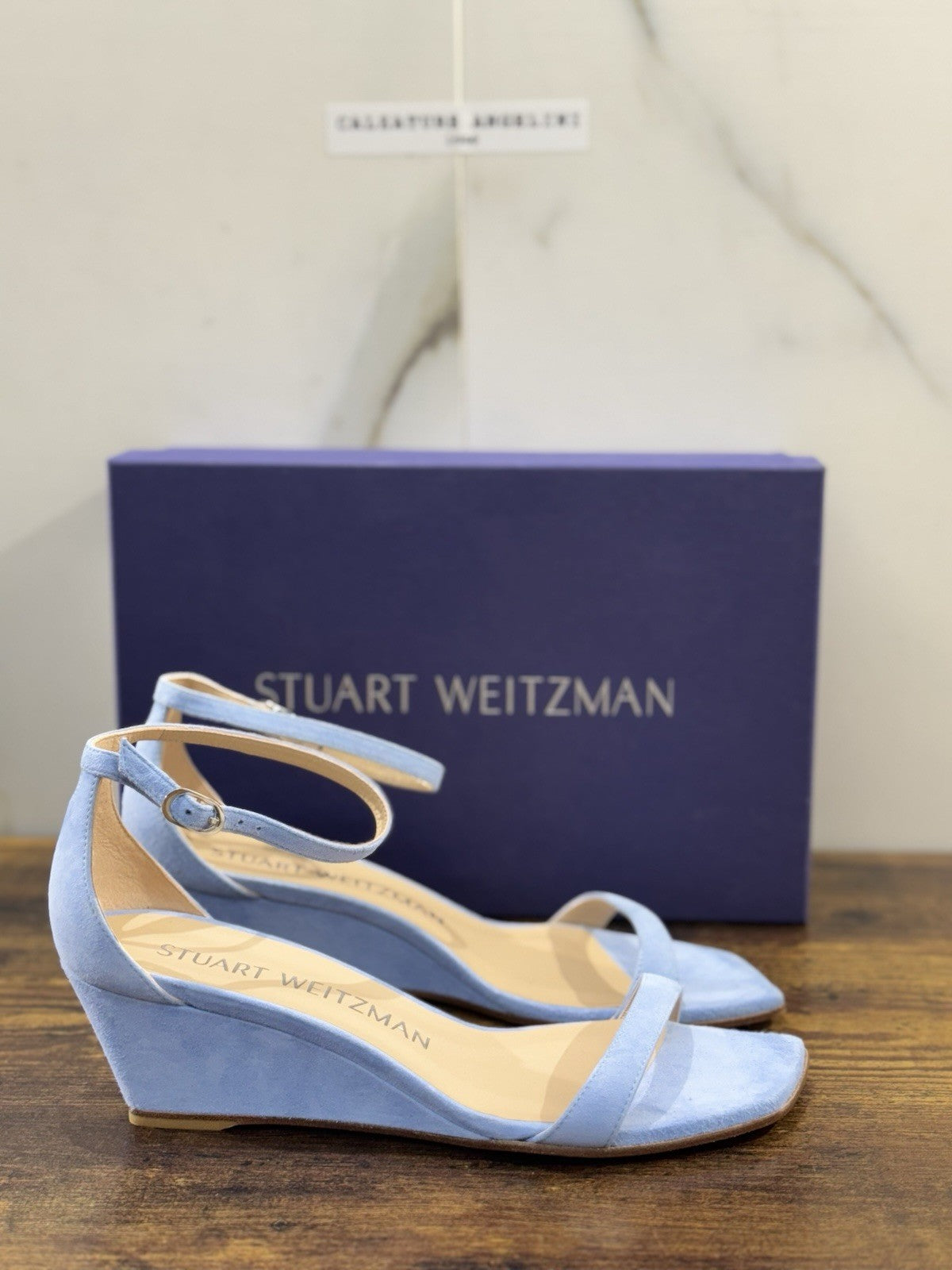 stuart weitzman Sandalo 50 Wedge   Suede Celeste   Luxury Woman  Donna 36.5