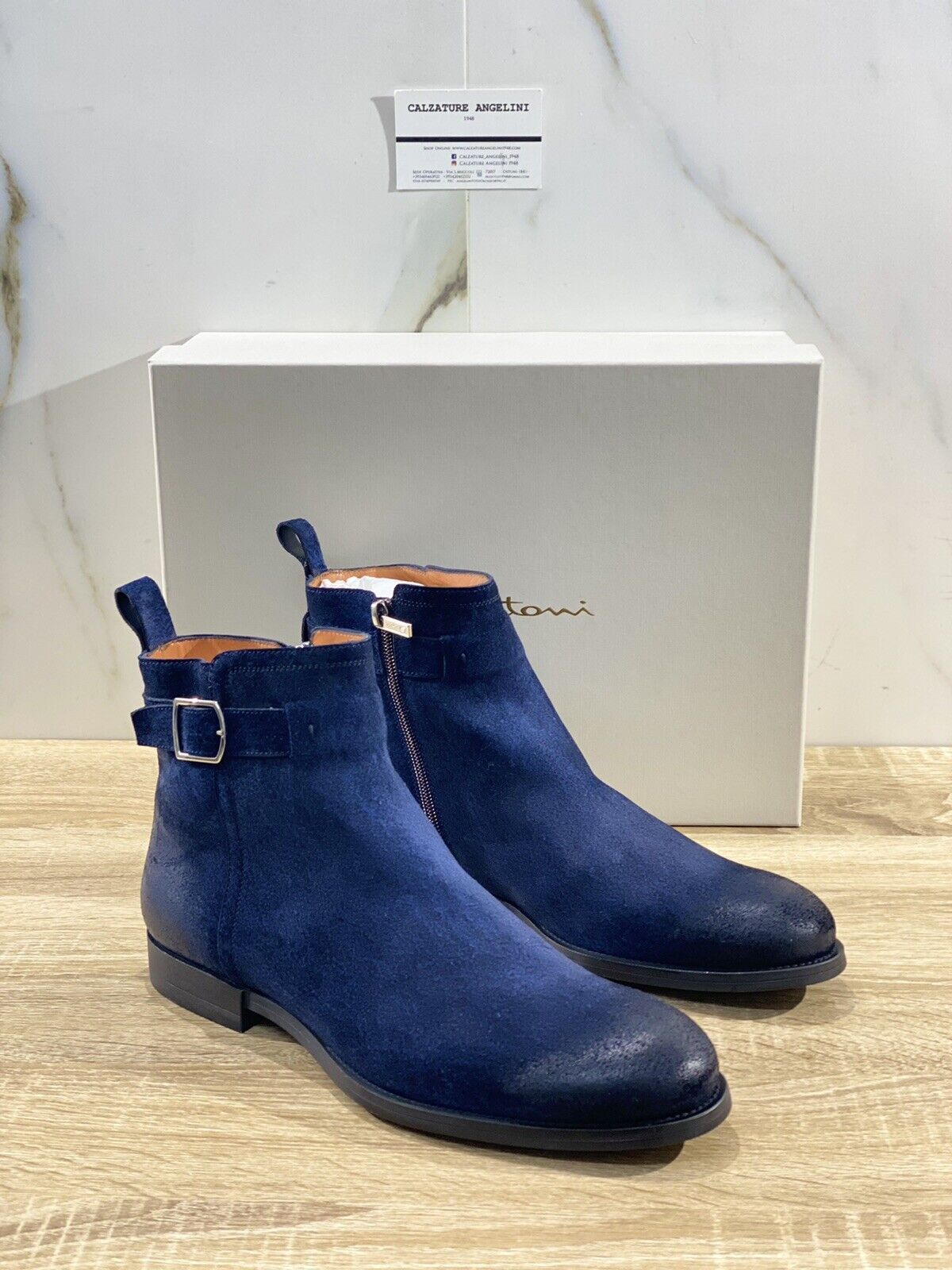 Santoni Beatle Uomo In Suede Blu Luxury Men Boot Santoni 43