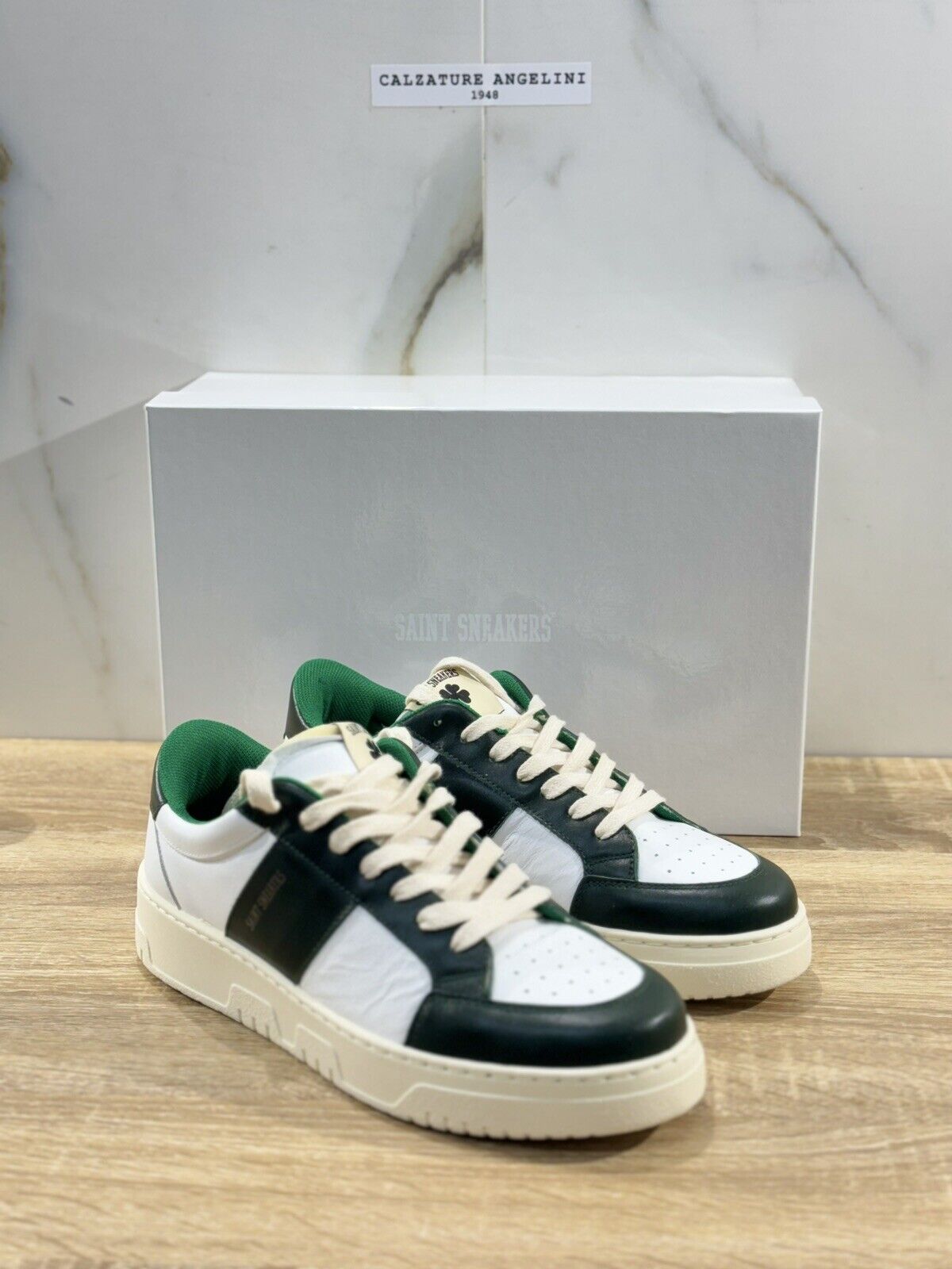 Saint Sneakers Uomo Tennis Club Pelle Verde Bianca Casual Shoes Made In Italy 44