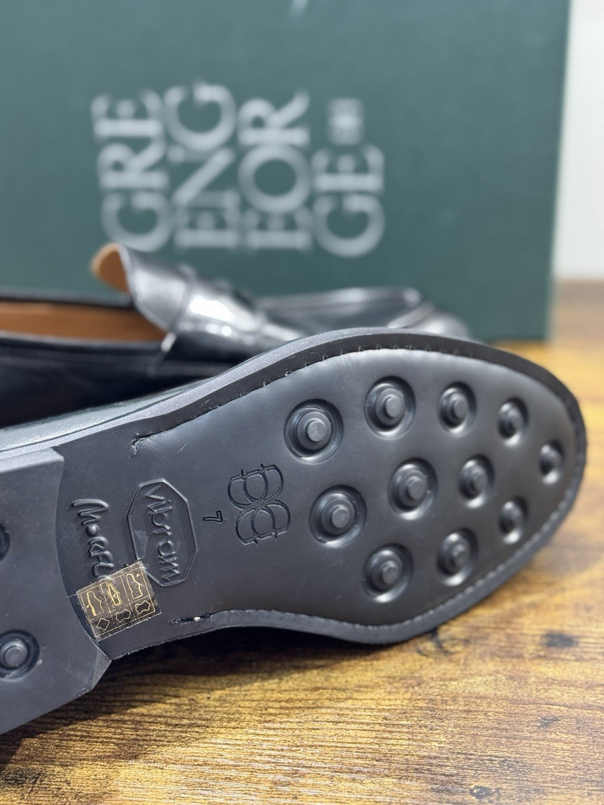 Green George Scarpa Uomo Mocassino   Pelle Nero Fondo Vibram Luxury Handmade 41
