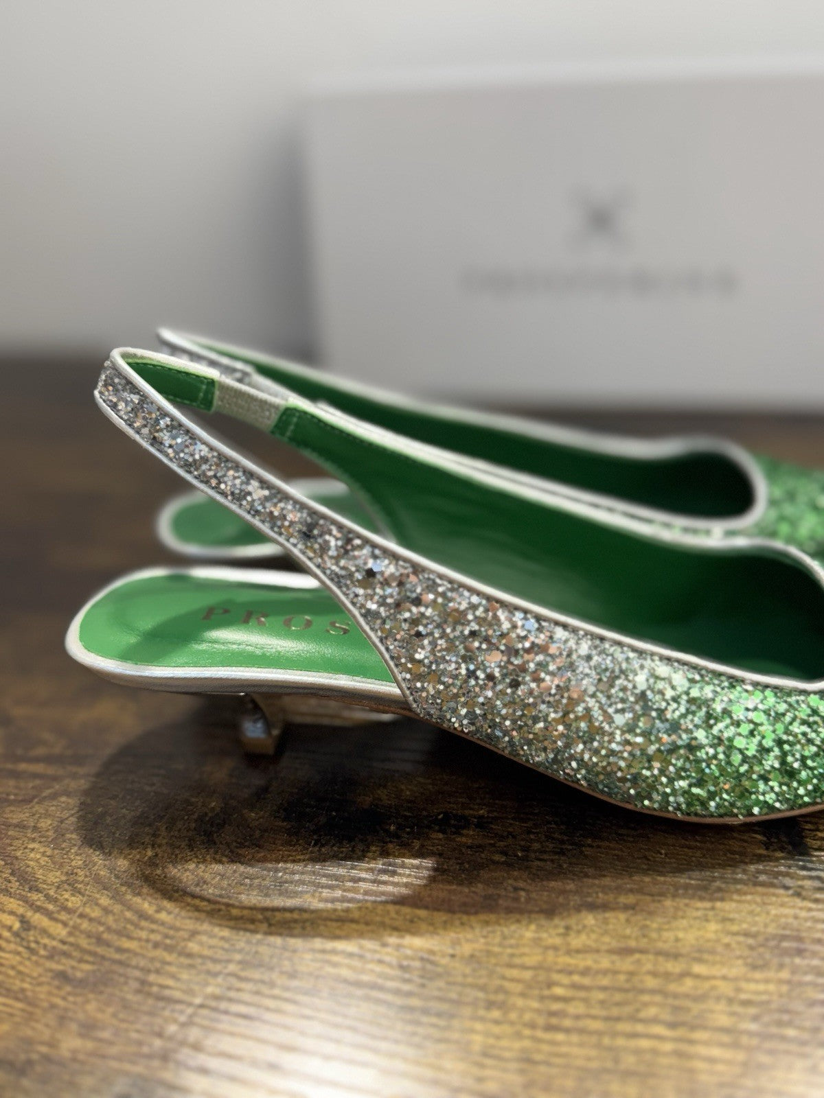 Prosperine Ballerina Sling Back Glitter Argento Verde  Casual Donna 38