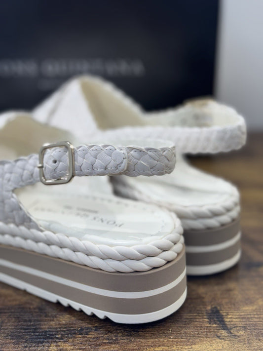 Pons Quintana Sandalo Milan Donna   Pelle Bianco    Handmade Con Zeppa 40