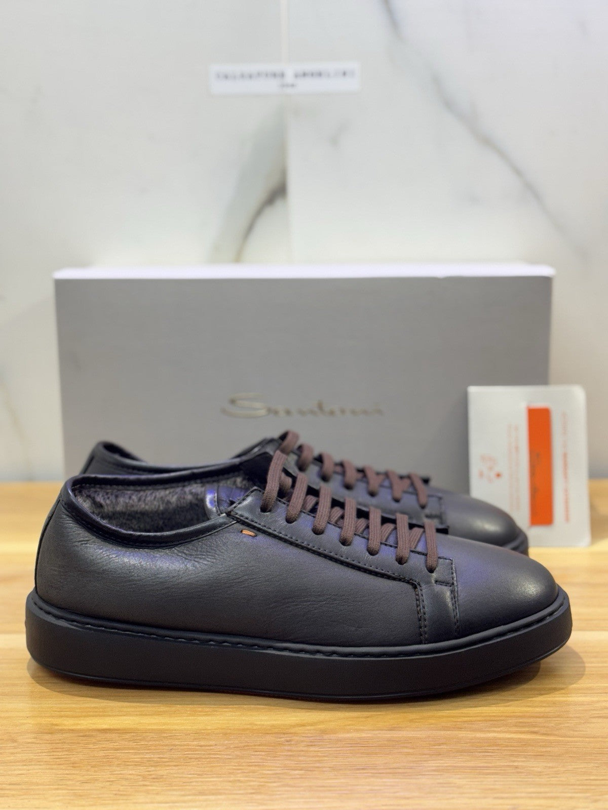 Santoni Icon Sneaker Pelle Brown Fur Inside Luxury Santoni Scarpa Uomo 43