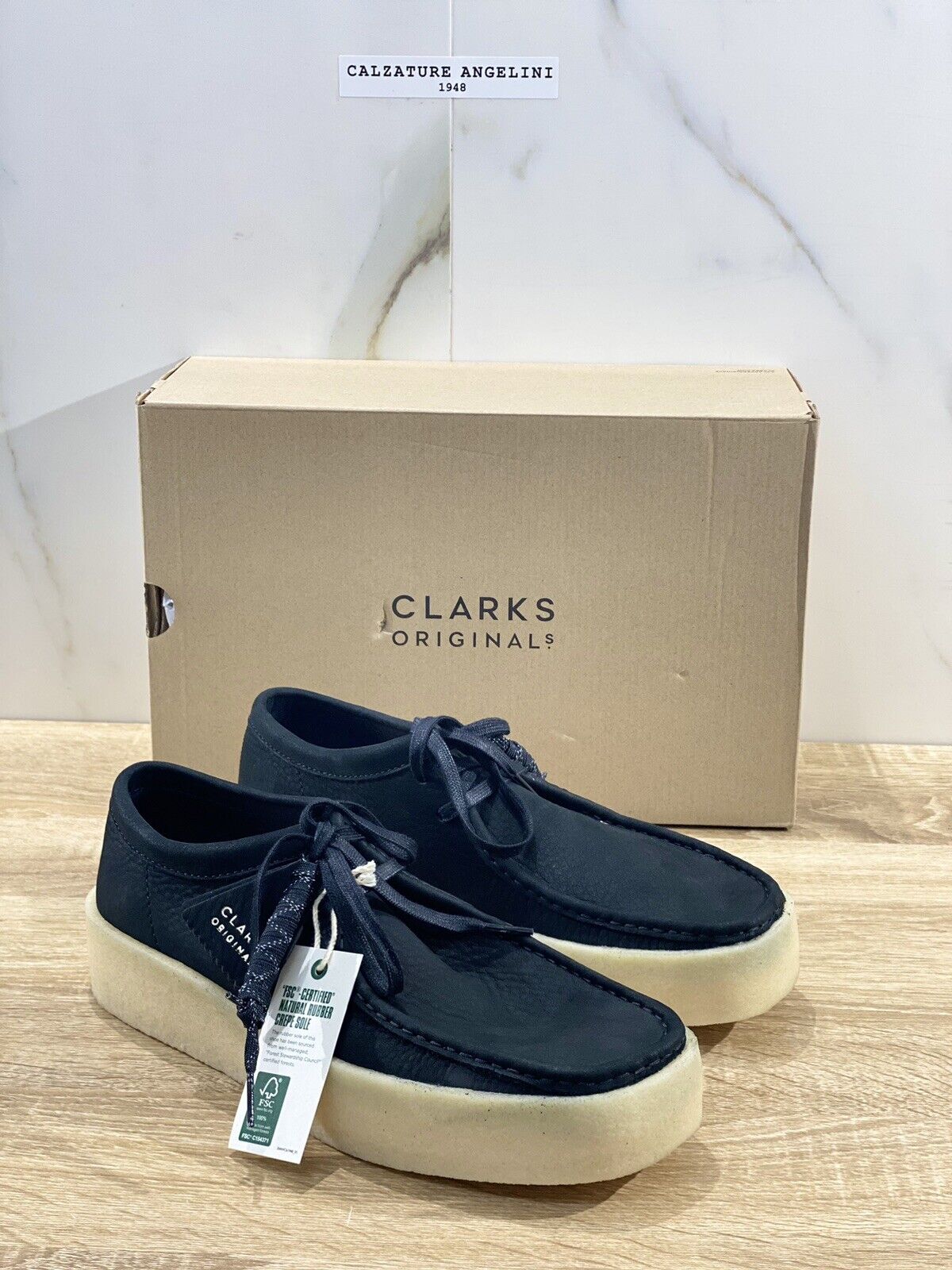 Clarks Original scarpa uomo wallabee cup pelle nero fondo crepe sole 44