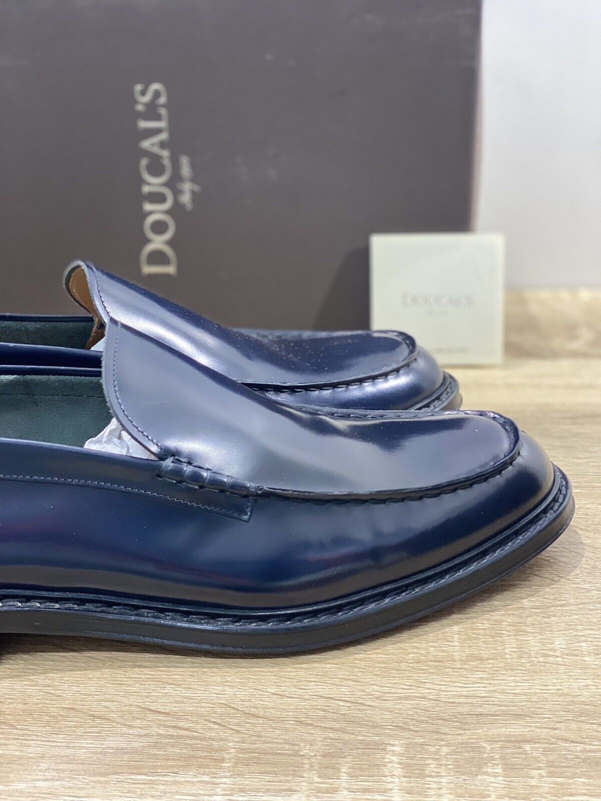 Doucal’s Mocassino Uomo Wash Pelle Blu Fondo Cuoio Luxury Men  45