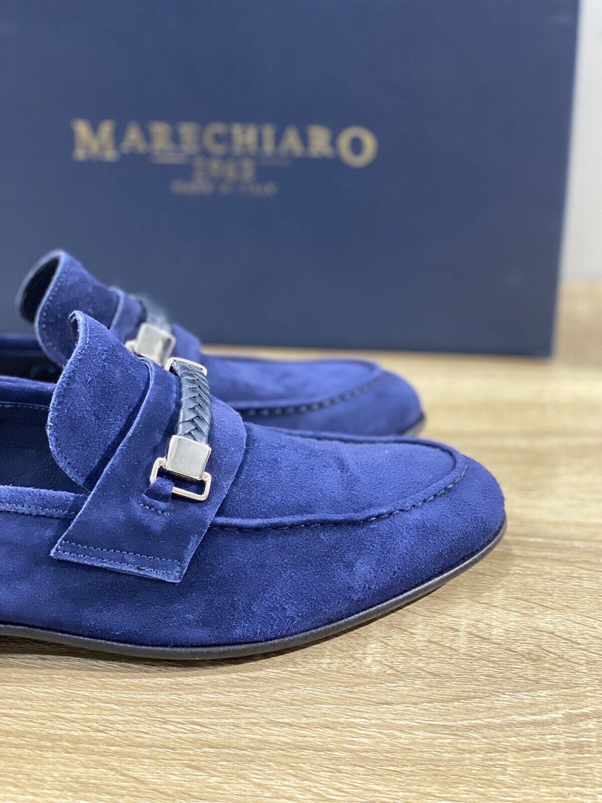 Marechiaro 1962 Mocassino Uomo M24TR Suede Blu Luxury Hamdmade 44